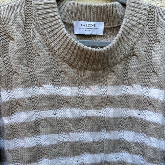 La Ligne Aaa Lean Lines Striped Cashmere Sweater in Melange Oatmeal - Picture 4 of 6